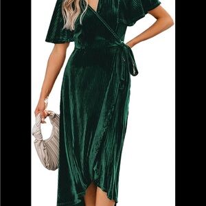 Emerald Velvet Wrap Dress